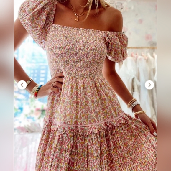 LoveShackFancy Dresses & Skirts - Loveshackfancy Masie Fruity Punch Floral Puff Sleeve Smocked Dress XS